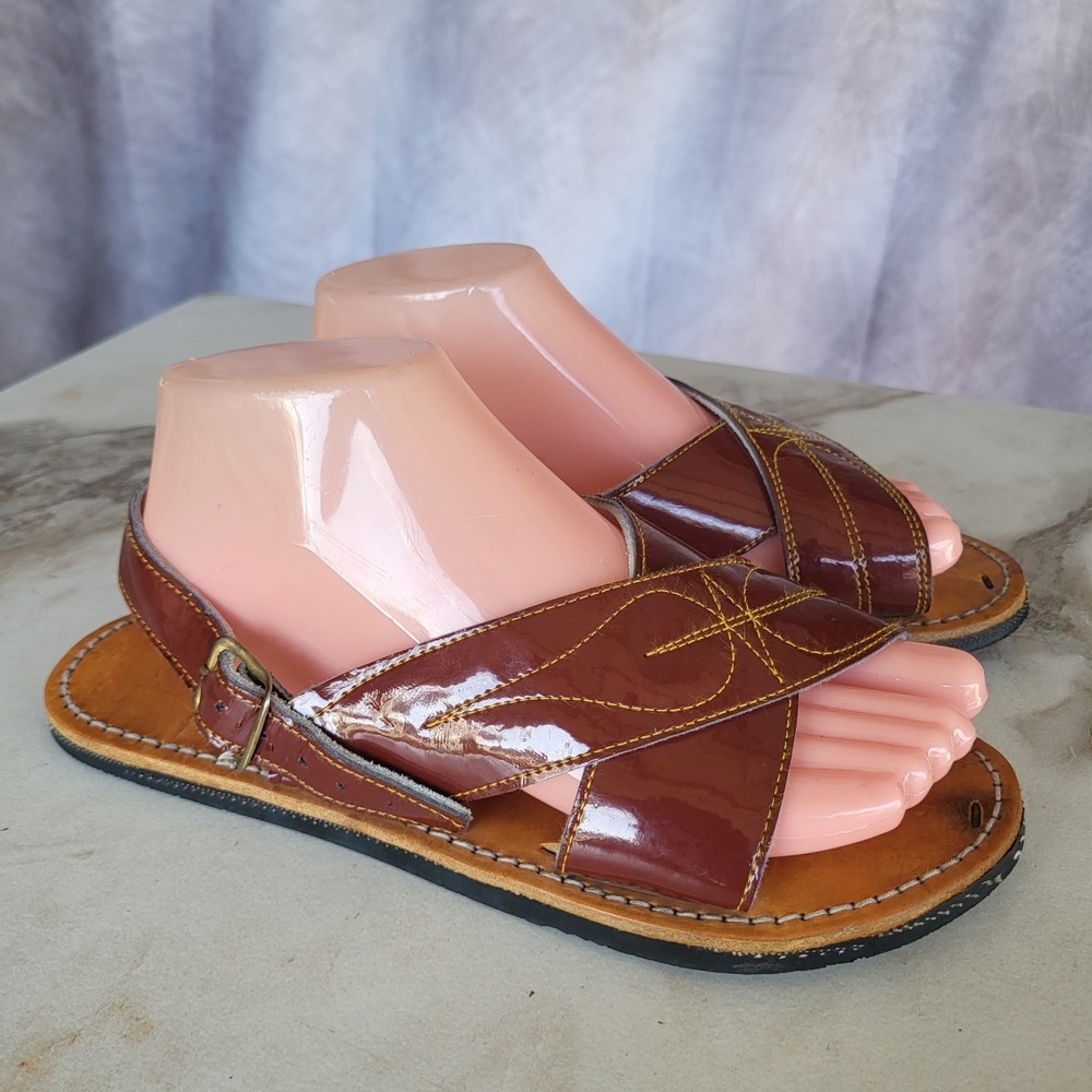 Huarache Cross Strap Size 7 Women's Brown Leather Pirelli Tire Rubber Soles